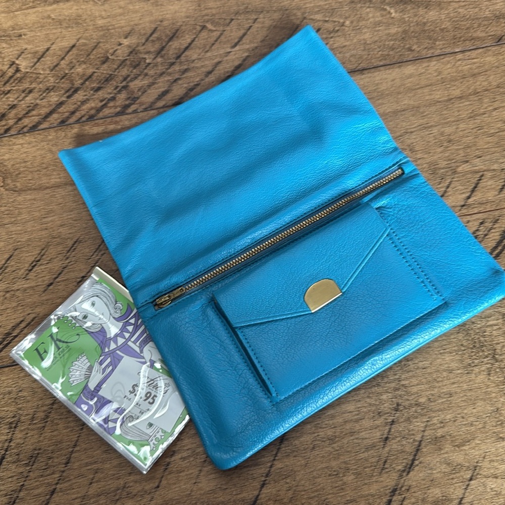 Vintage EK Grab Bag clutch wallet blue turquoise Enger Kress